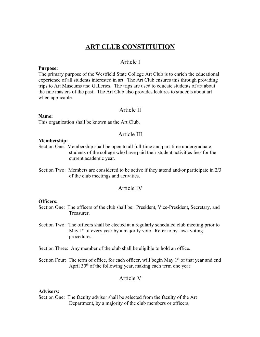 Art Club Constitution