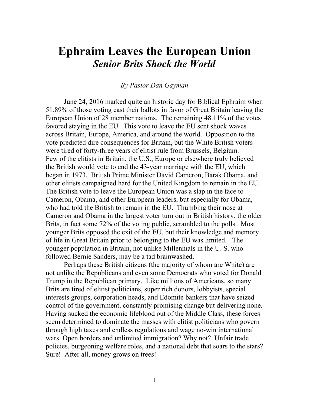 Ephraim Leaves the European Union