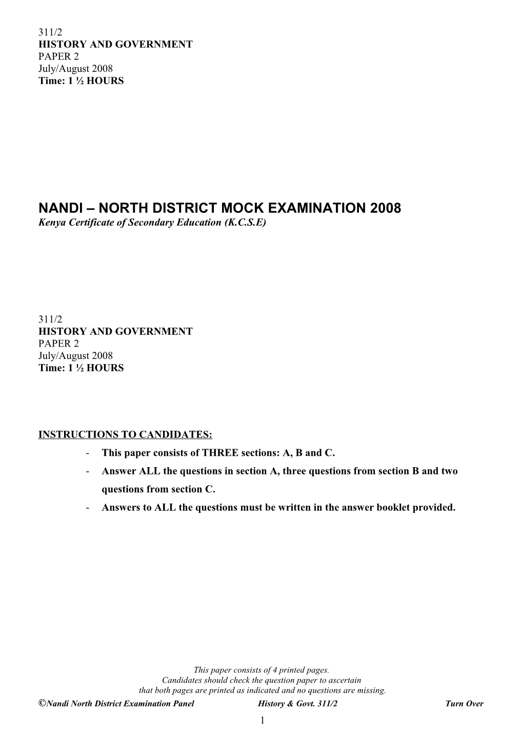 Nandi North District Mock Examination 2008