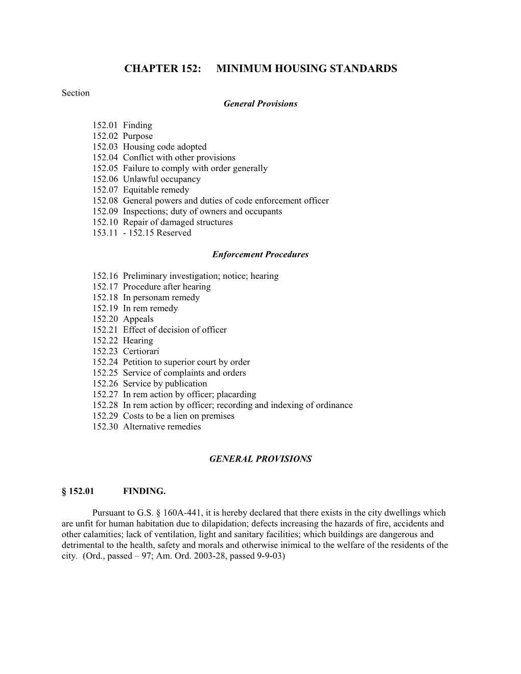 Chapter 152:Minimum Housing Standards