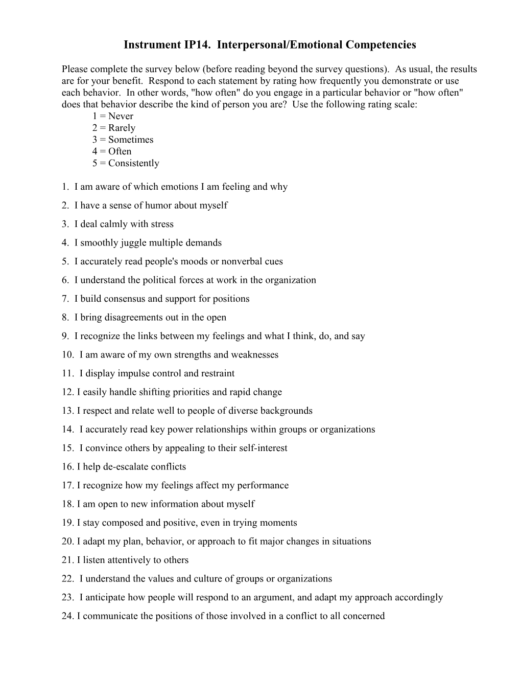 Instrument IP14. Interpersonal/Emotional Competencies