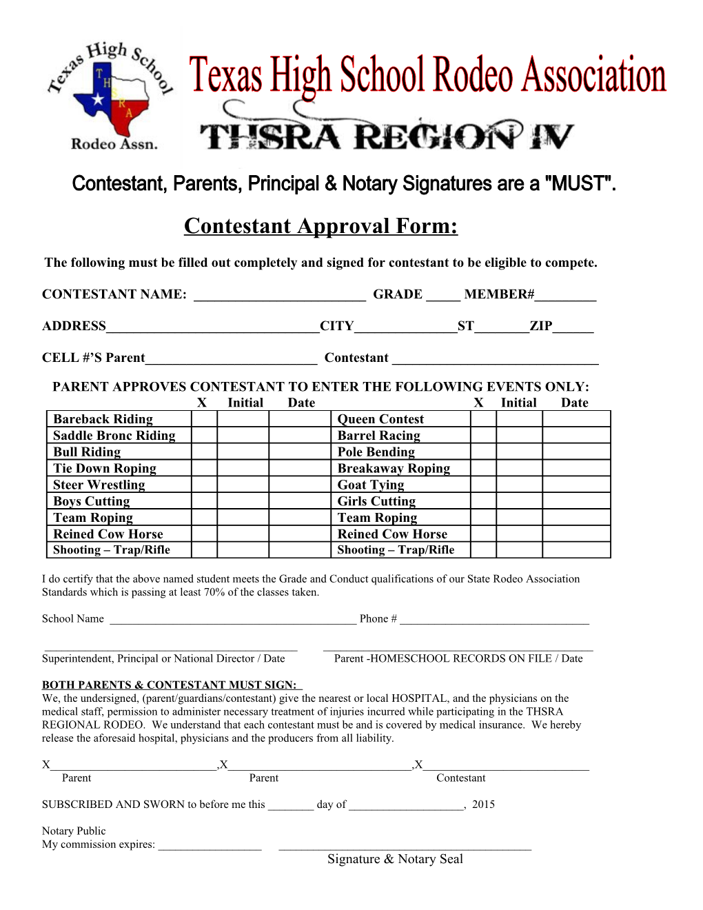 Contestant Approval Form