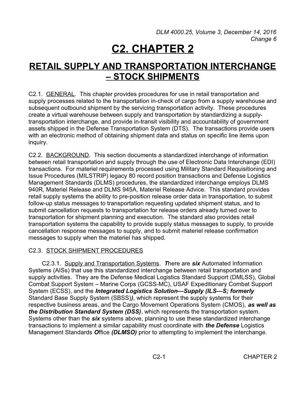 Chapter 2 - Retail Supply and Transportation Interchange-Stock Shipments