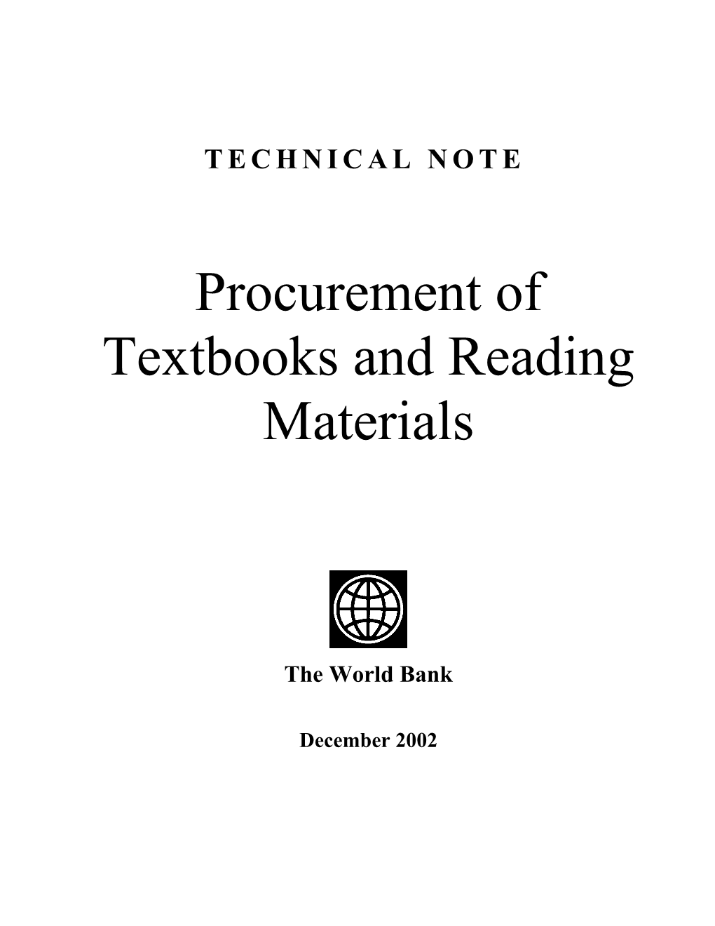 Technical Note for the Procurement of Textbooks 1