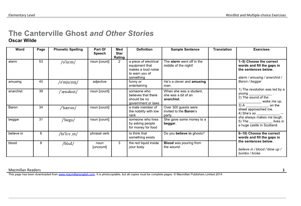 The Canterville Ghost and Other Stories