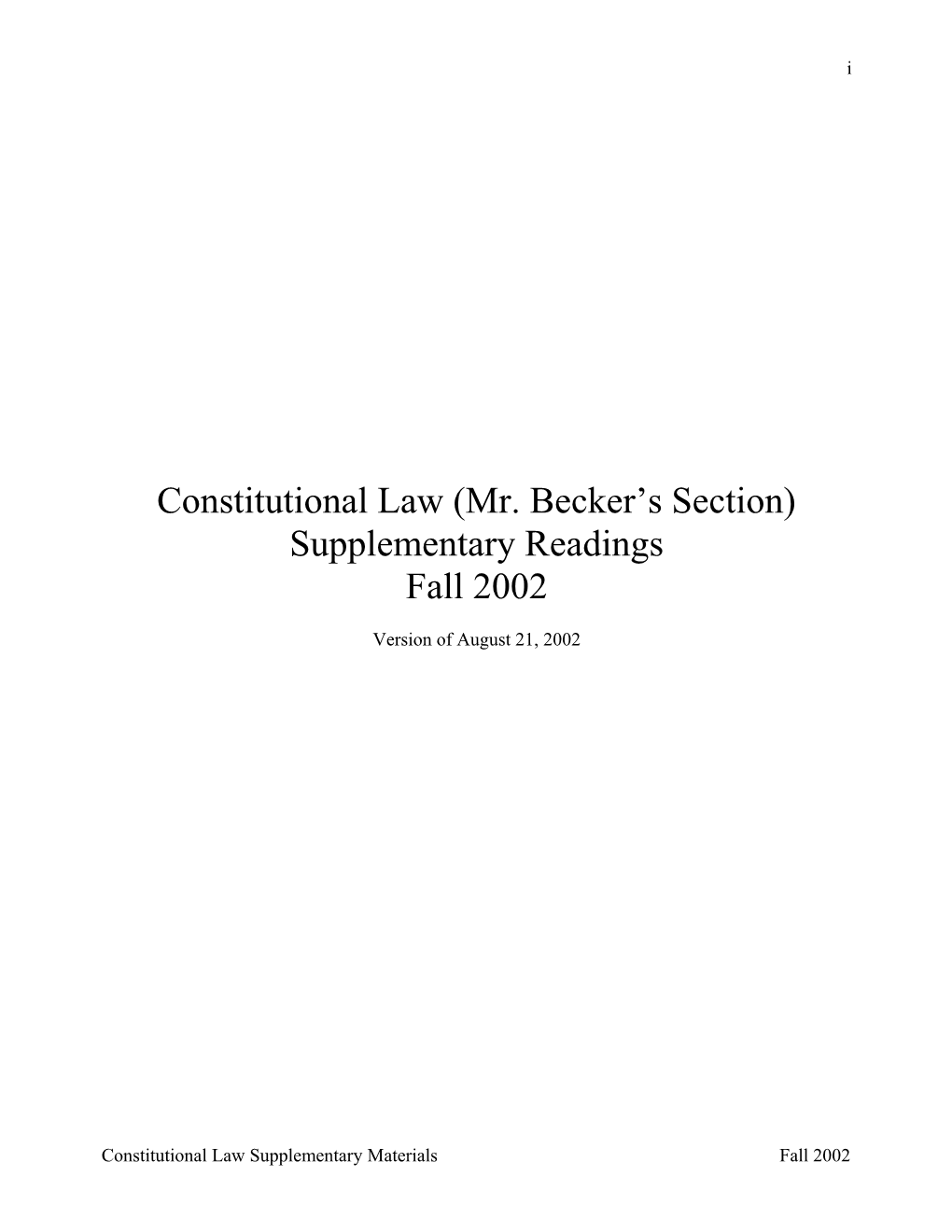 Constitutional Law (Mr. Becker S Section)