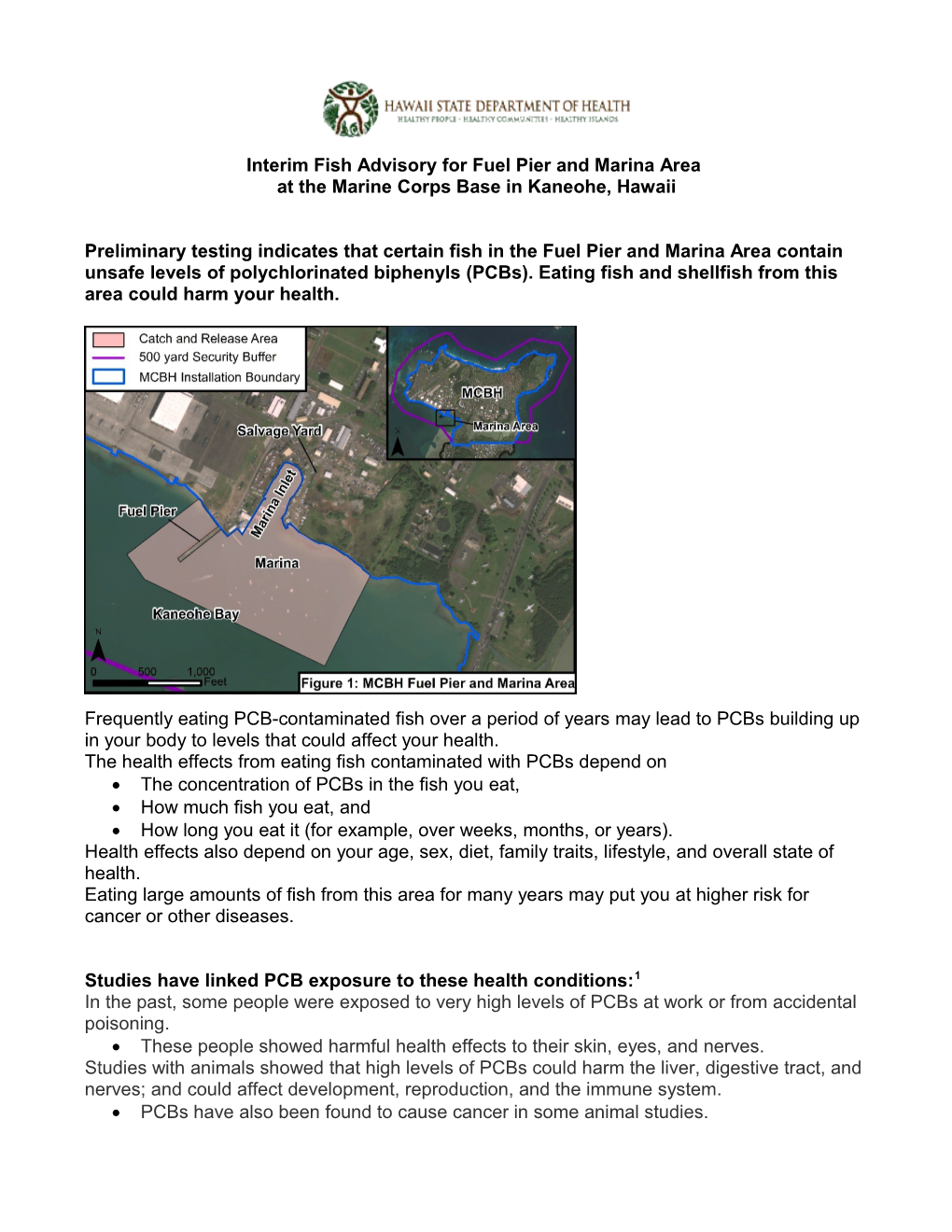 Interim Fish Advisory for Fuel Pier and Marina Area