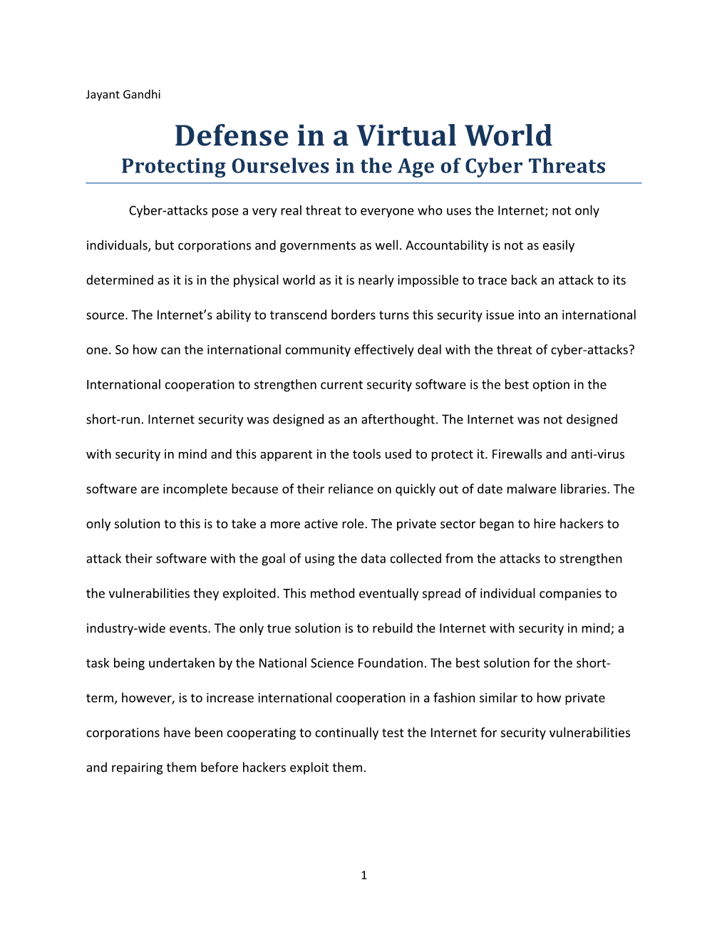 Security in the Virtual World