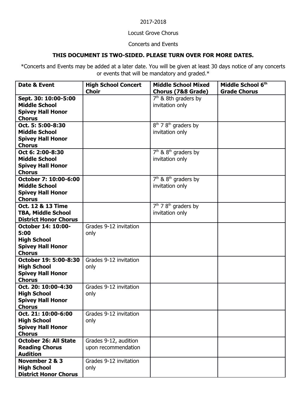 This Document Is Two-Sided. Please Turn Over for More Dates