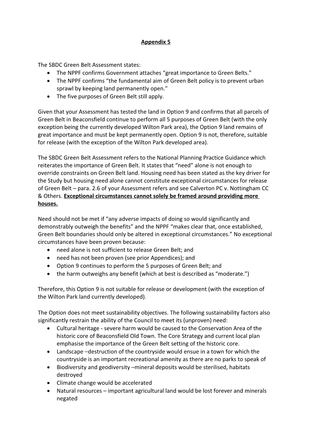 The SBDC Green Belt Assessment States