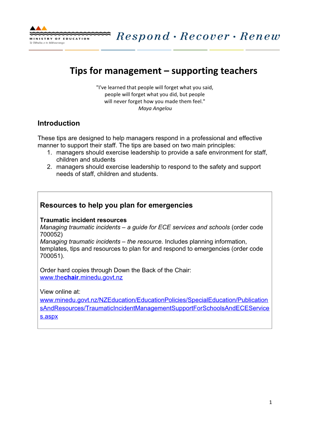 Tips for Management - Supporting Teachers