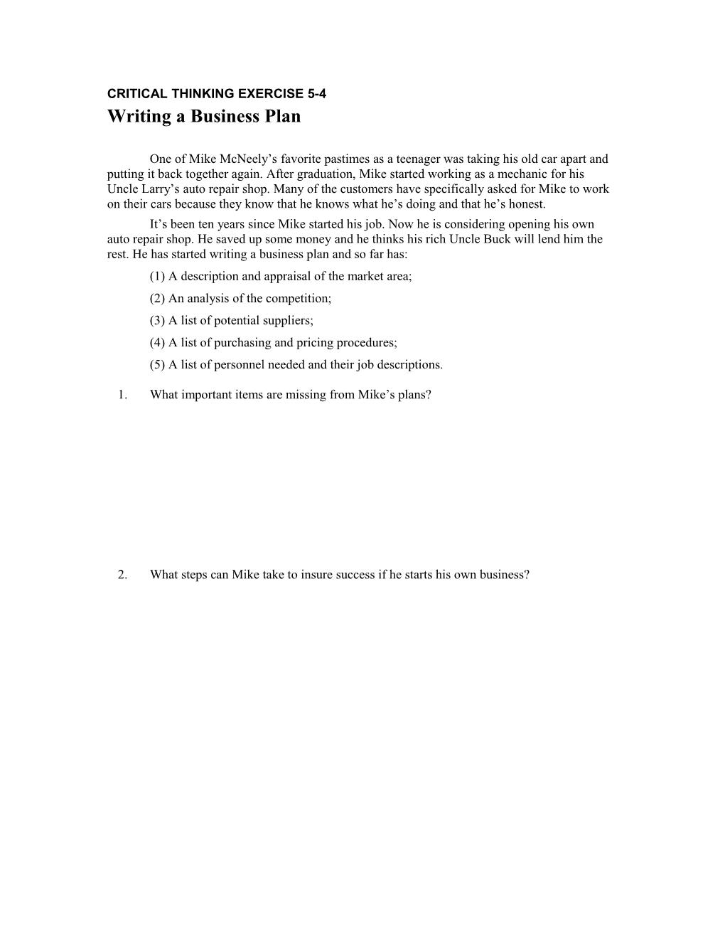 Critical Thinking Exercise 5-4