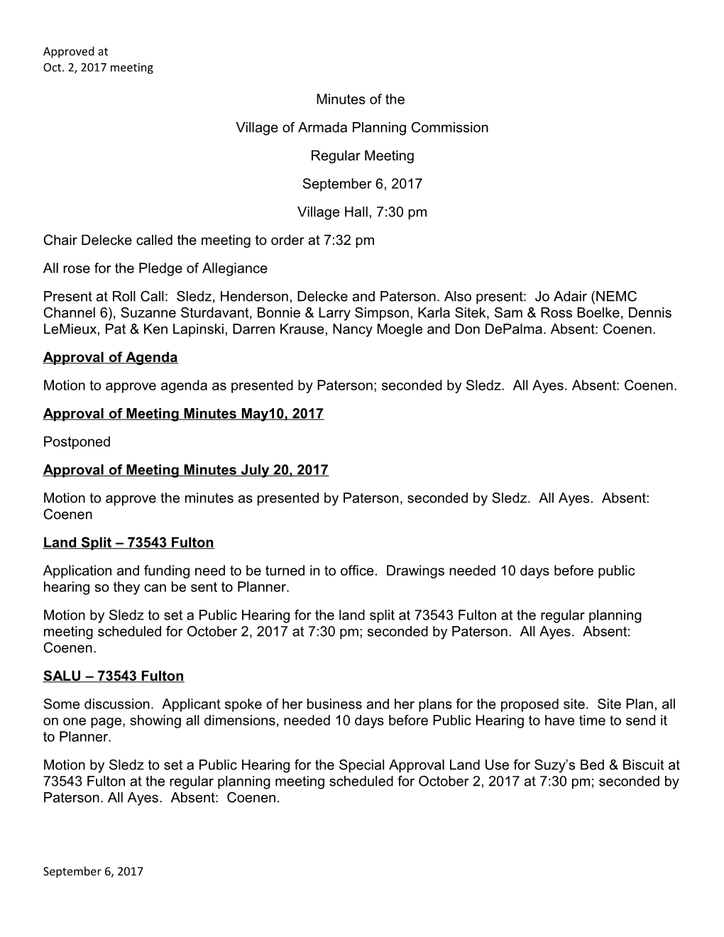 Village of Armada Planning Commission