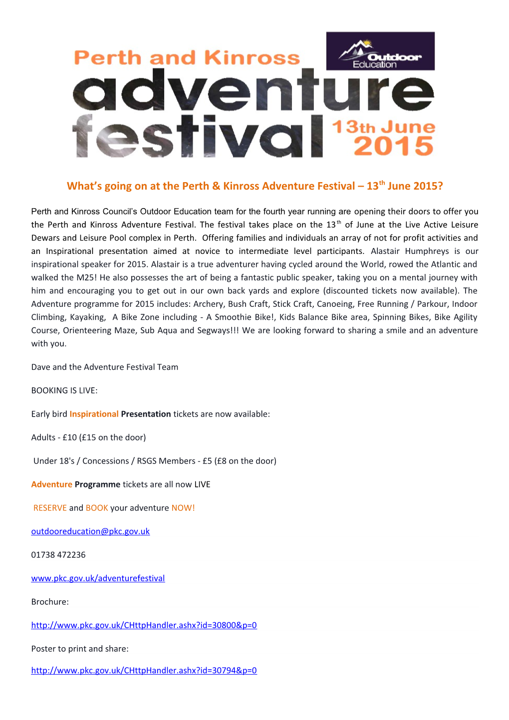 What S Going on at the Perth & Kinross Adventure Festival 13Th June 2015?