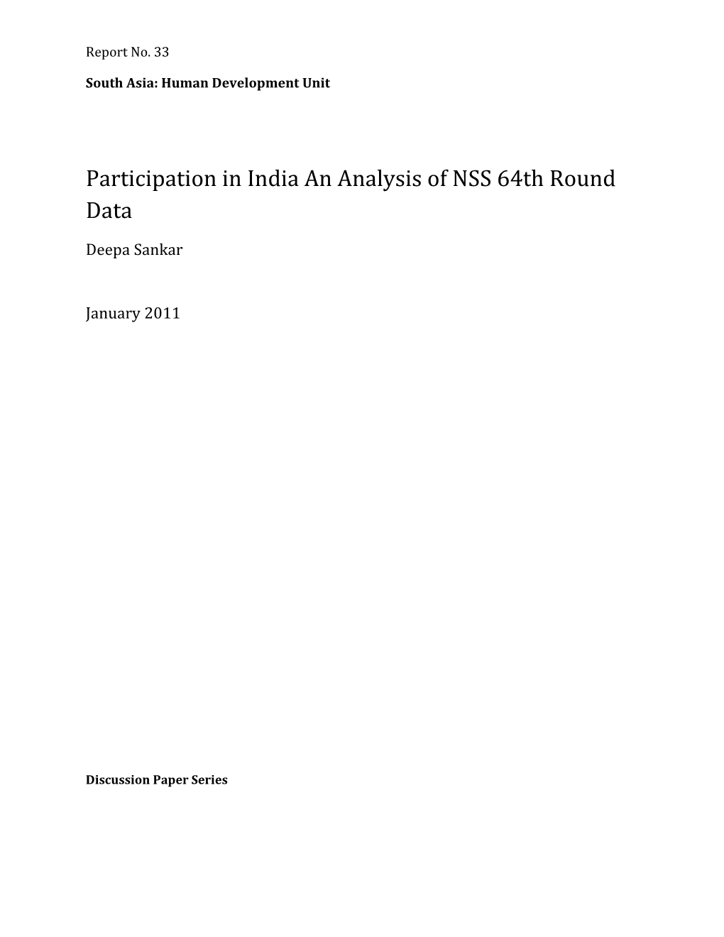 South Asia: Human Development Unit