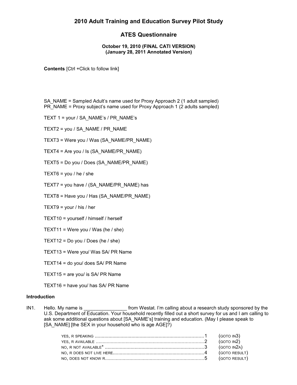 2010 Adult Training and Education Survey Pilot Study