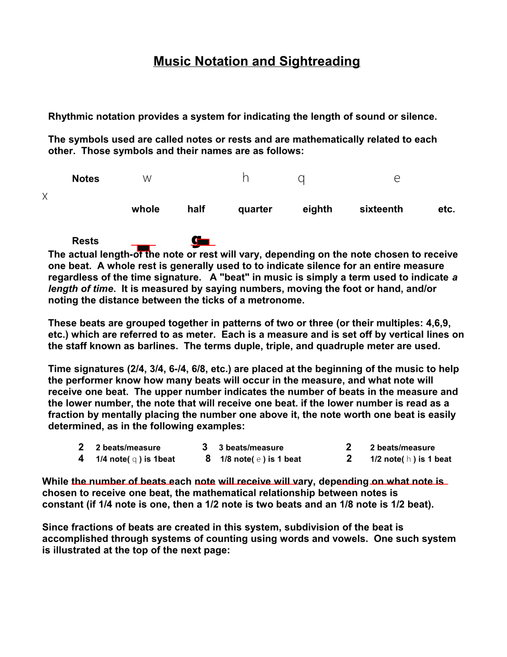 Music Notation and Sightreading