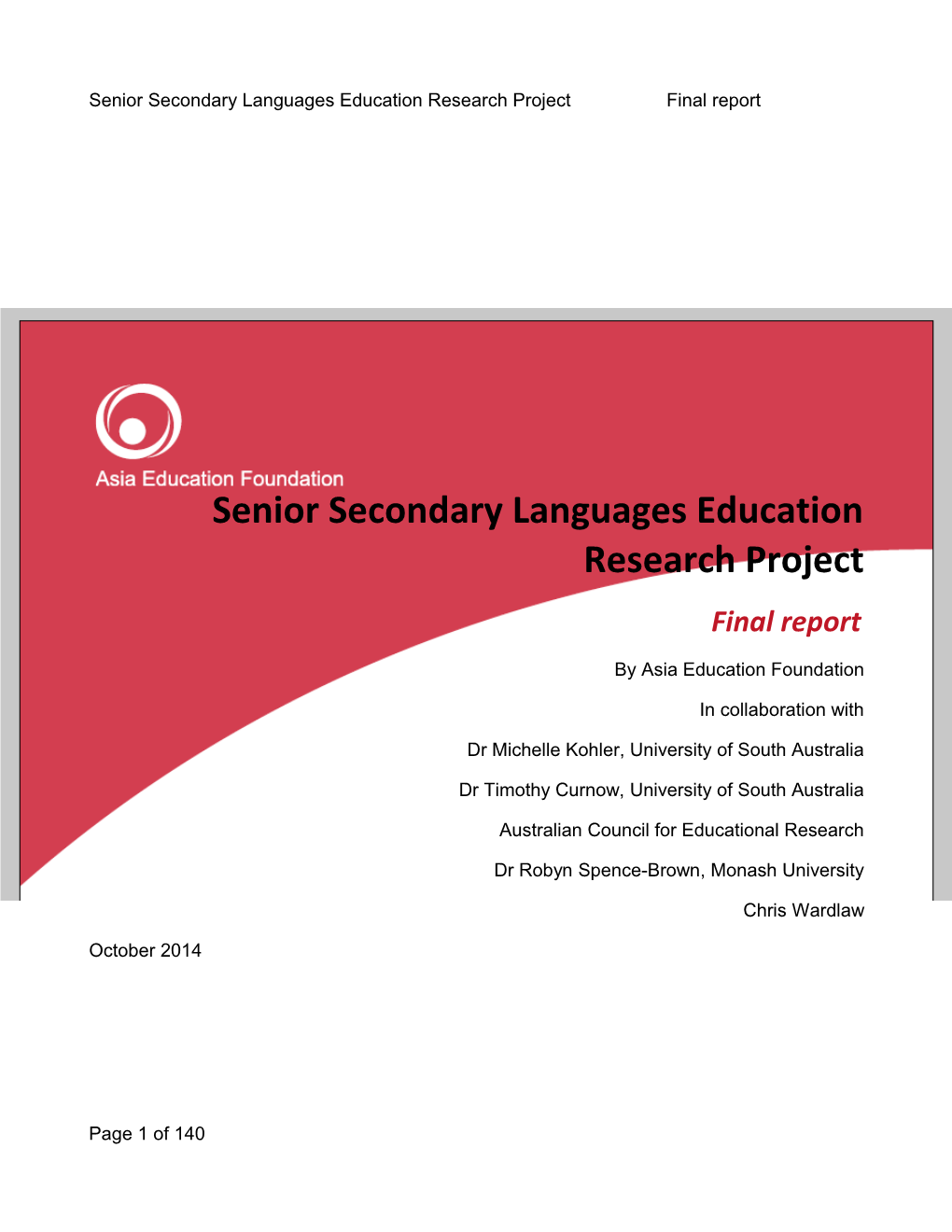 Senior Secondary Languages Education Research Projectfinal Report