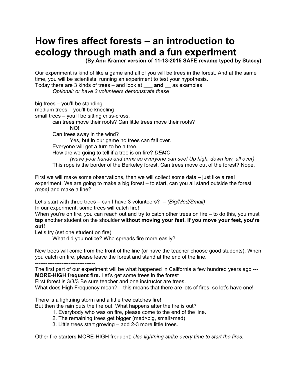 How Fires Affect Forests an Introduction to Ecology Through Math and a Fun Experiment