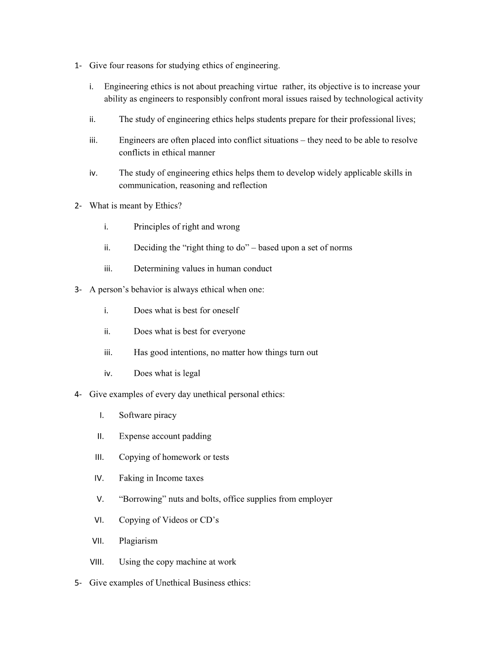 1-Give Four Reasons Forstudying Ethics of Engineering