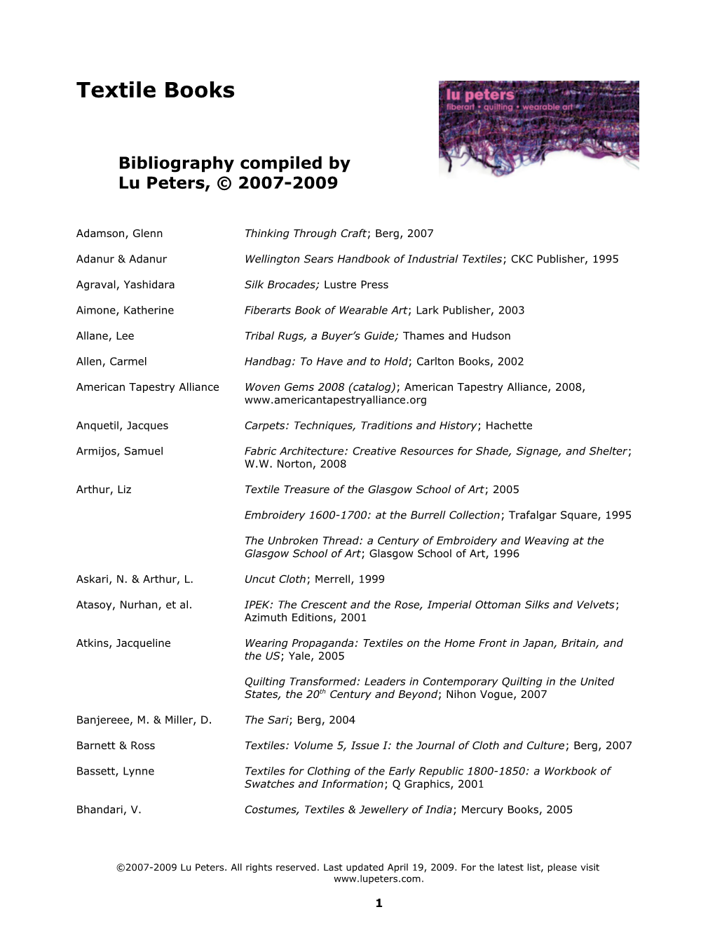 Bibliography Compiled by Lu Peters, 2007-2009