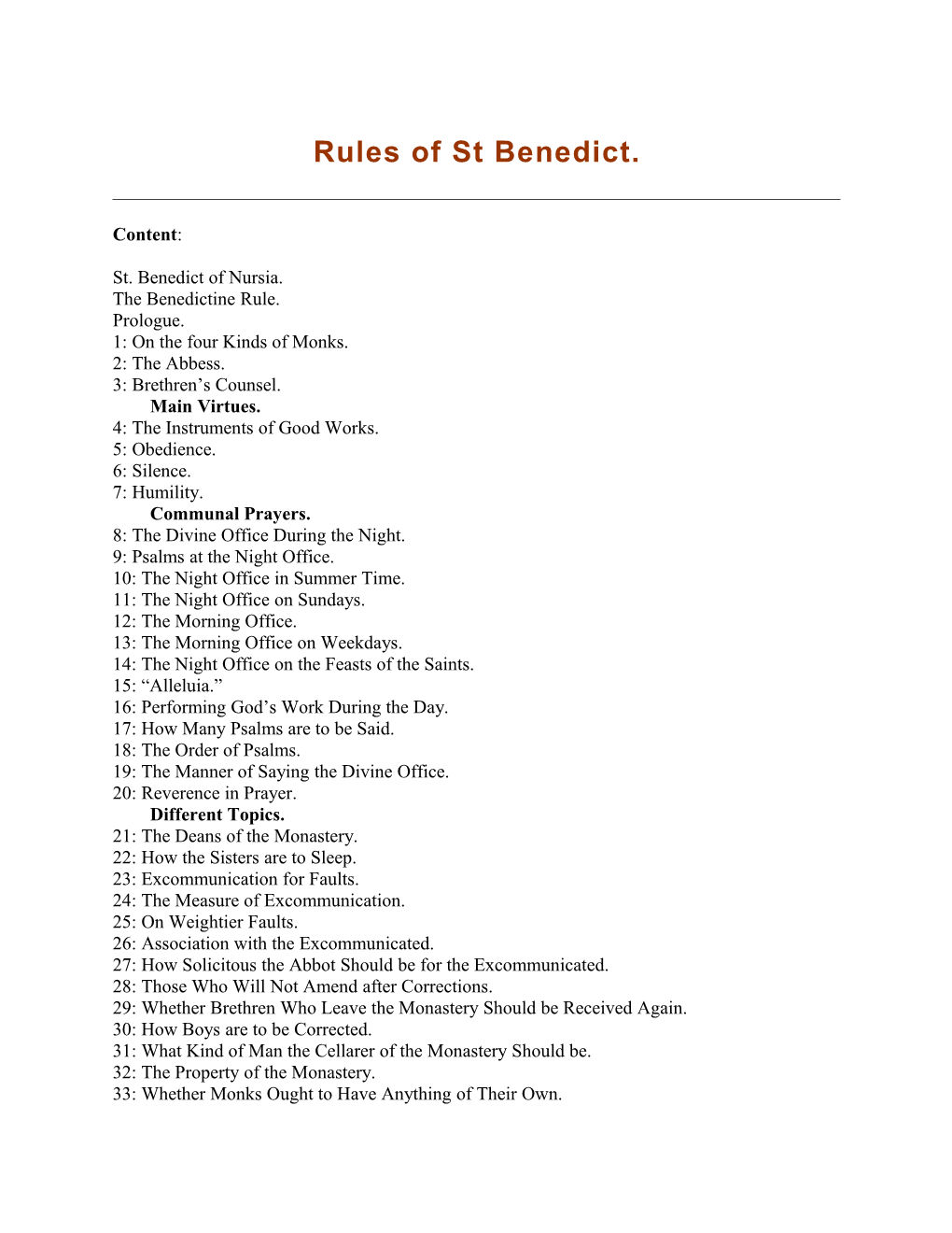 Rules of St Benedict