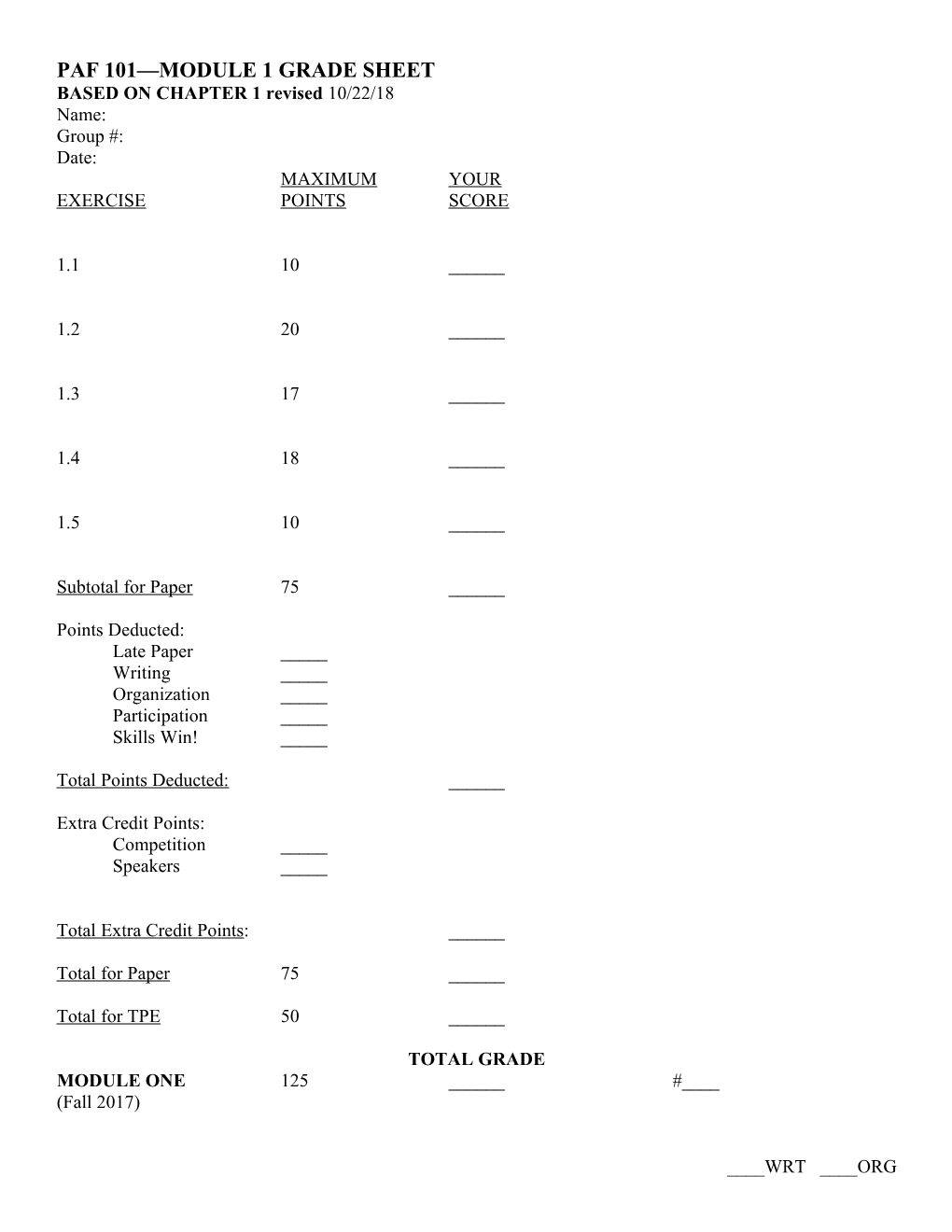 Paf 101 Module 1 Grade Sheet