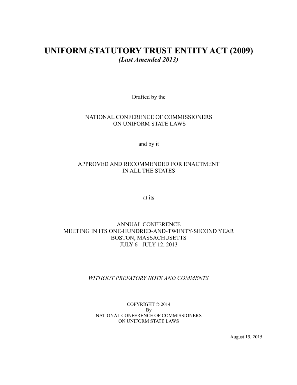 Uniform Statutory Trust Entity Act (2009)
