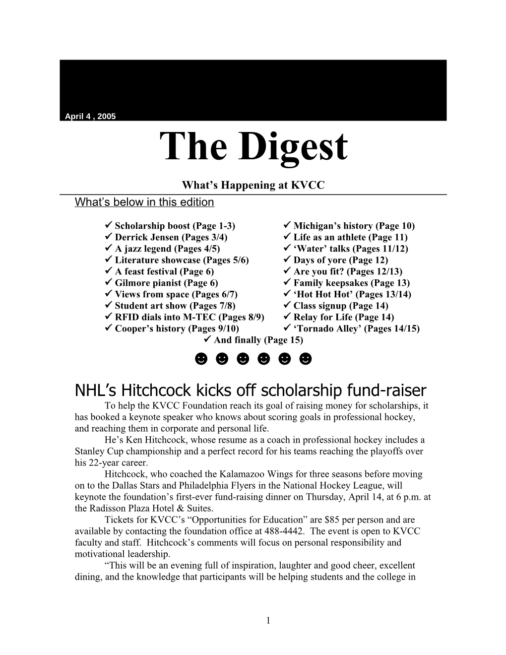 Scholarship Boost (Page 1-3) Michigan S History (Page 10)