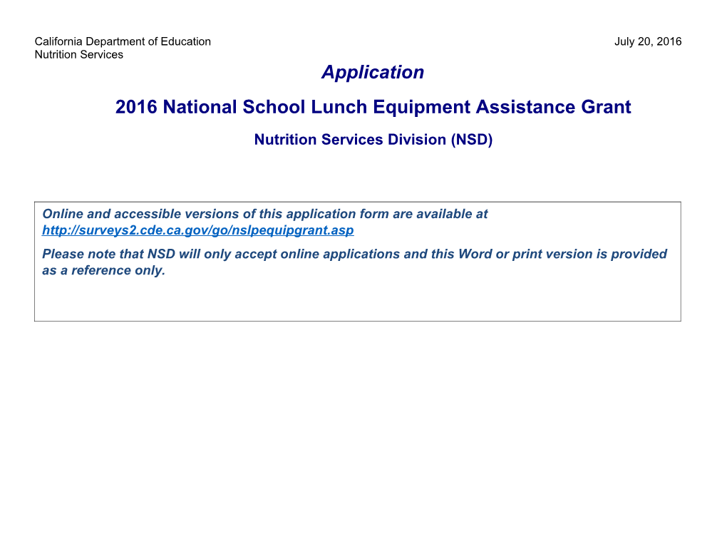 RFA: 2016 Equipment Assistance Grant Application (CA Dept of Education)