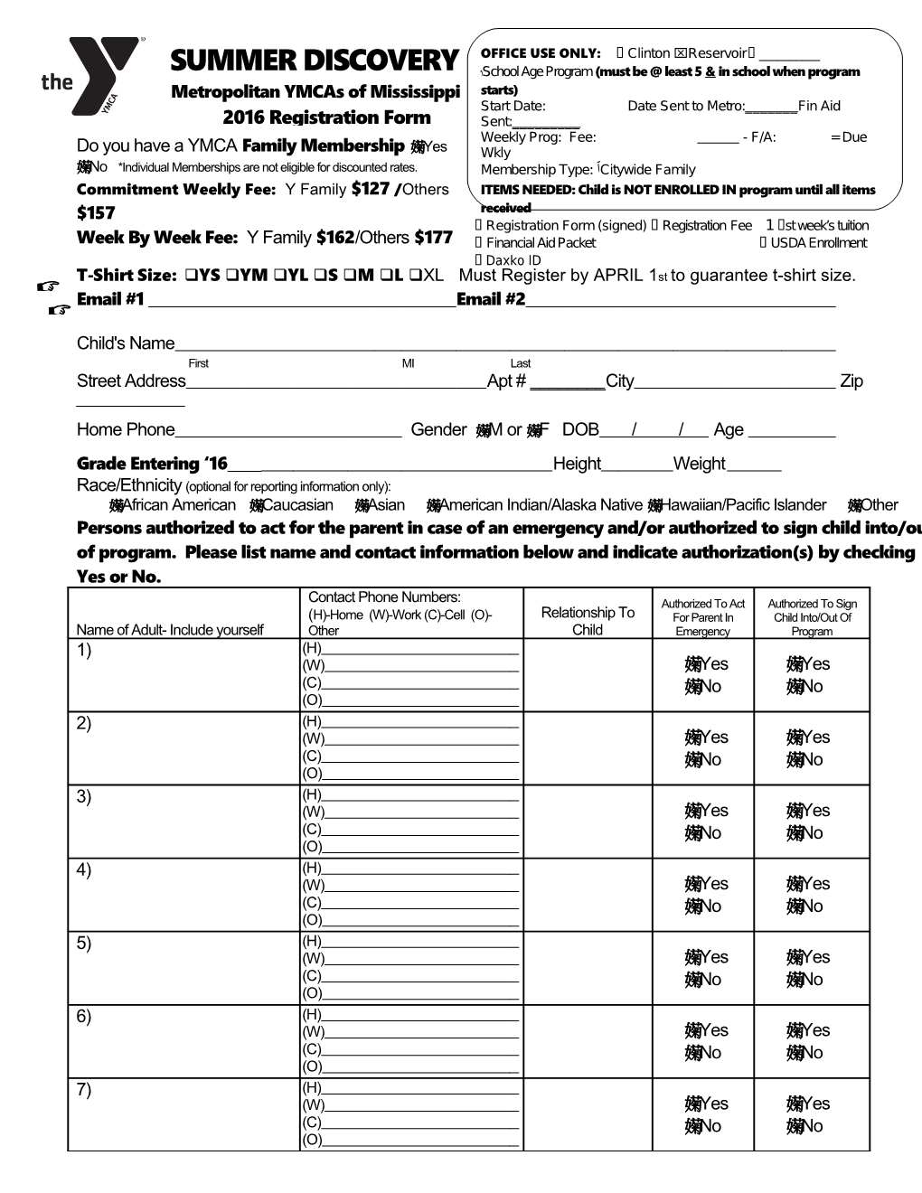 Commitment Weekly Fee: Y Family $127/Others$157