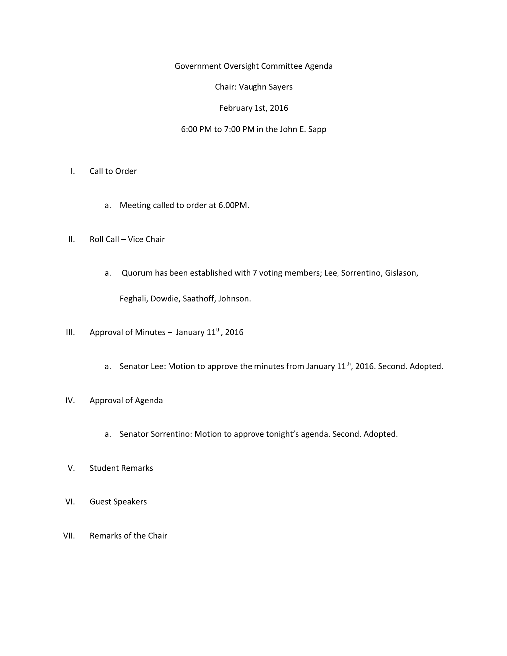 Government Oversight Committee Agenda