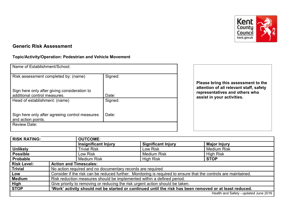 Pedestrian and Vehicle Movement Risk Assessment