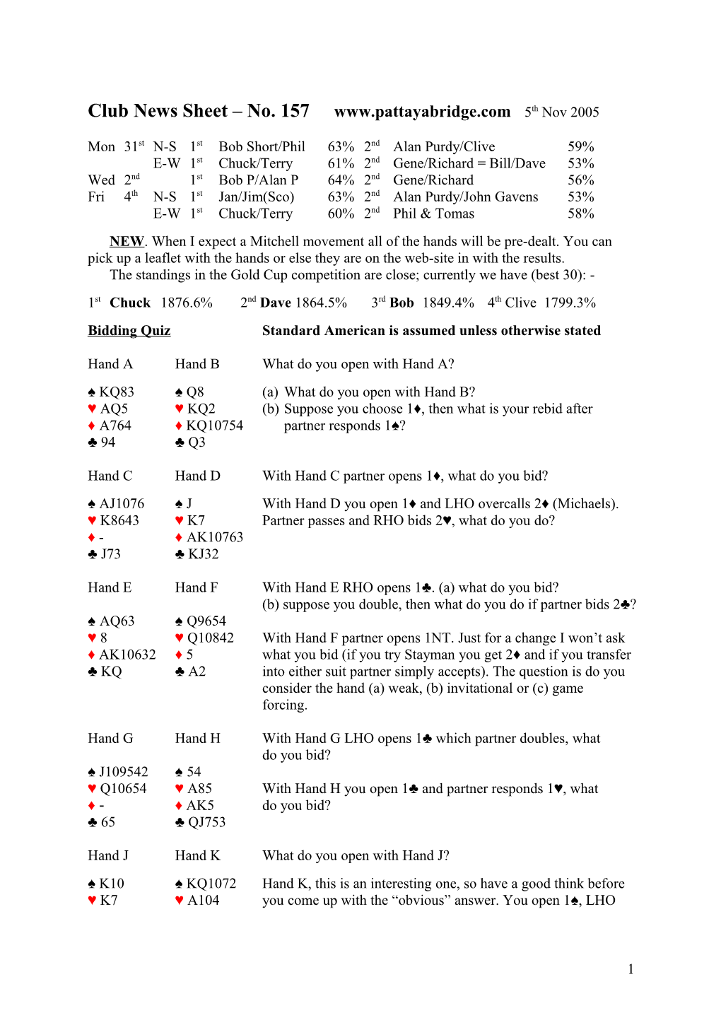 Club News Sheet No. 157 5Th Nov 2005