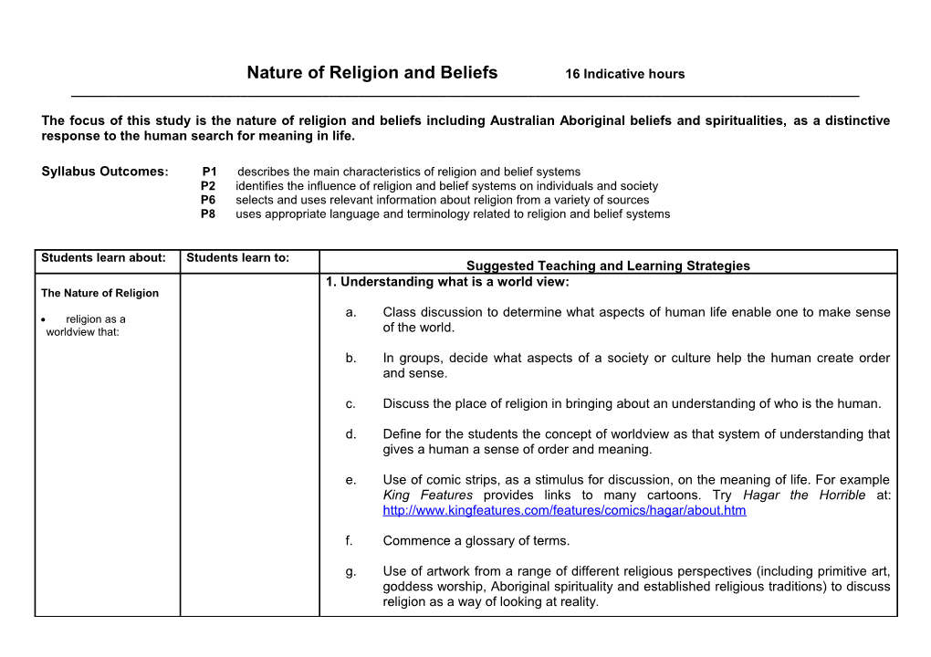 Nature of Religion and Beliefs Preliminary Draft Program