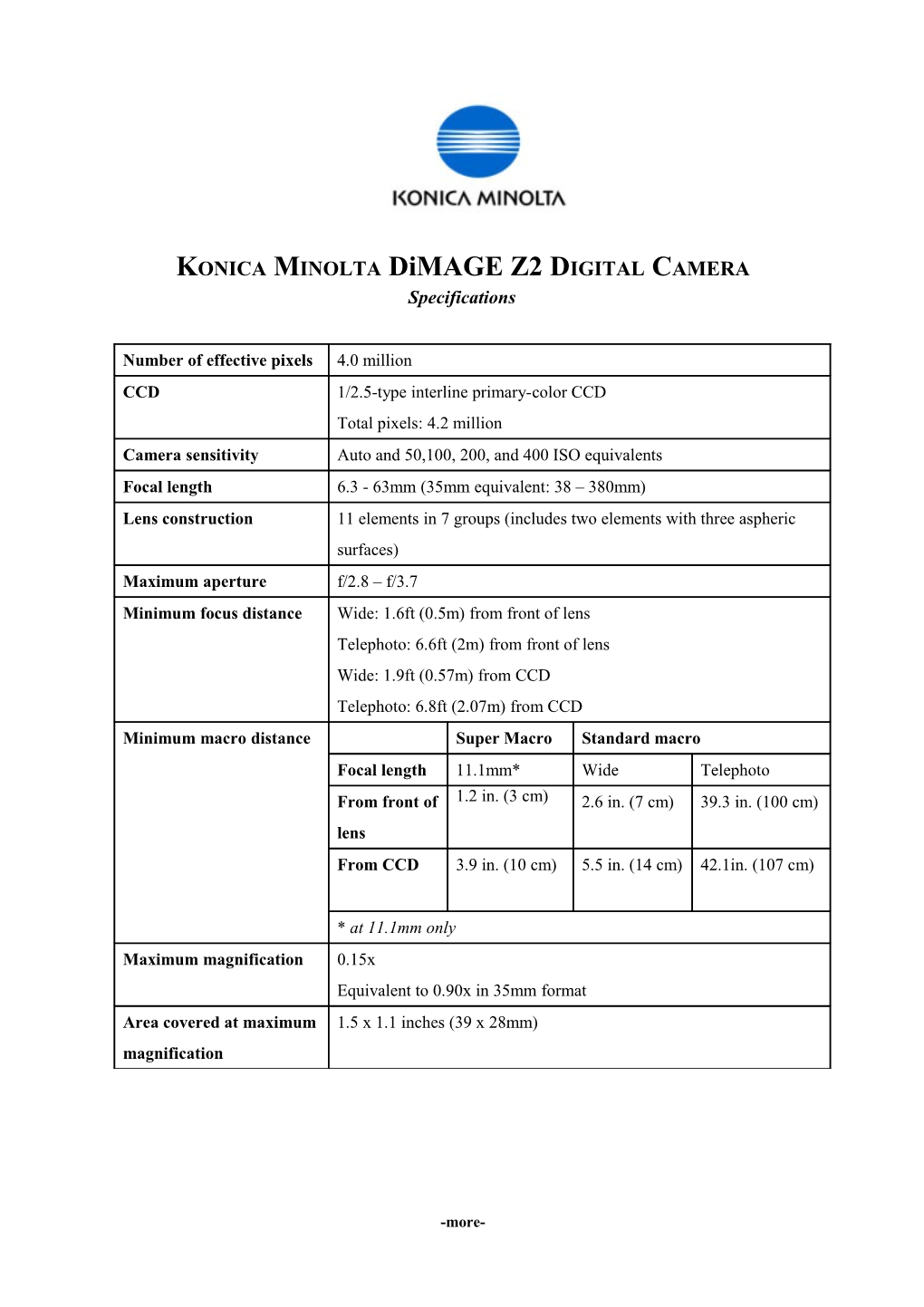 Konica Minolta Dimage Z2 Digital Camera