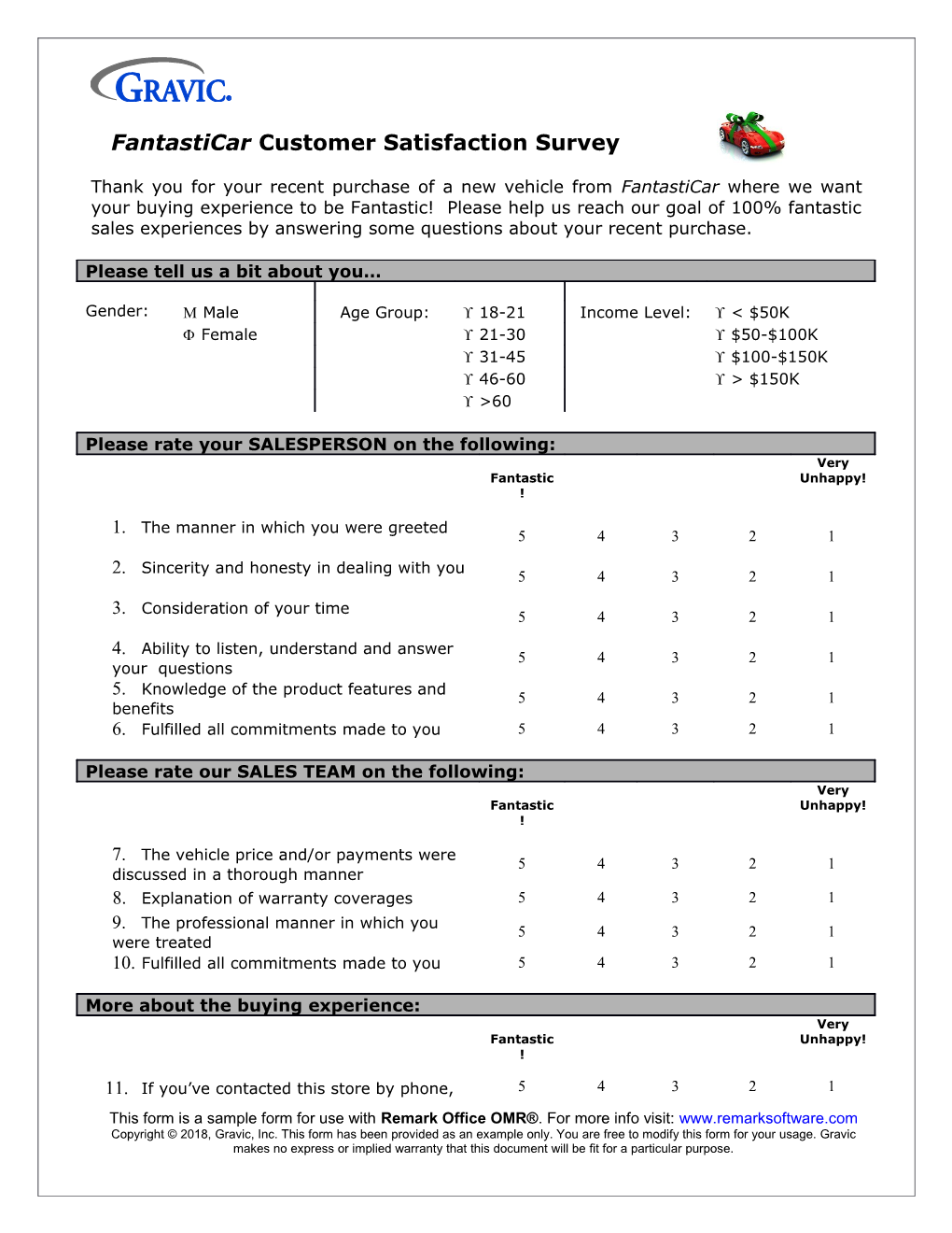 Fantasticar Customer Satisfaction Survey