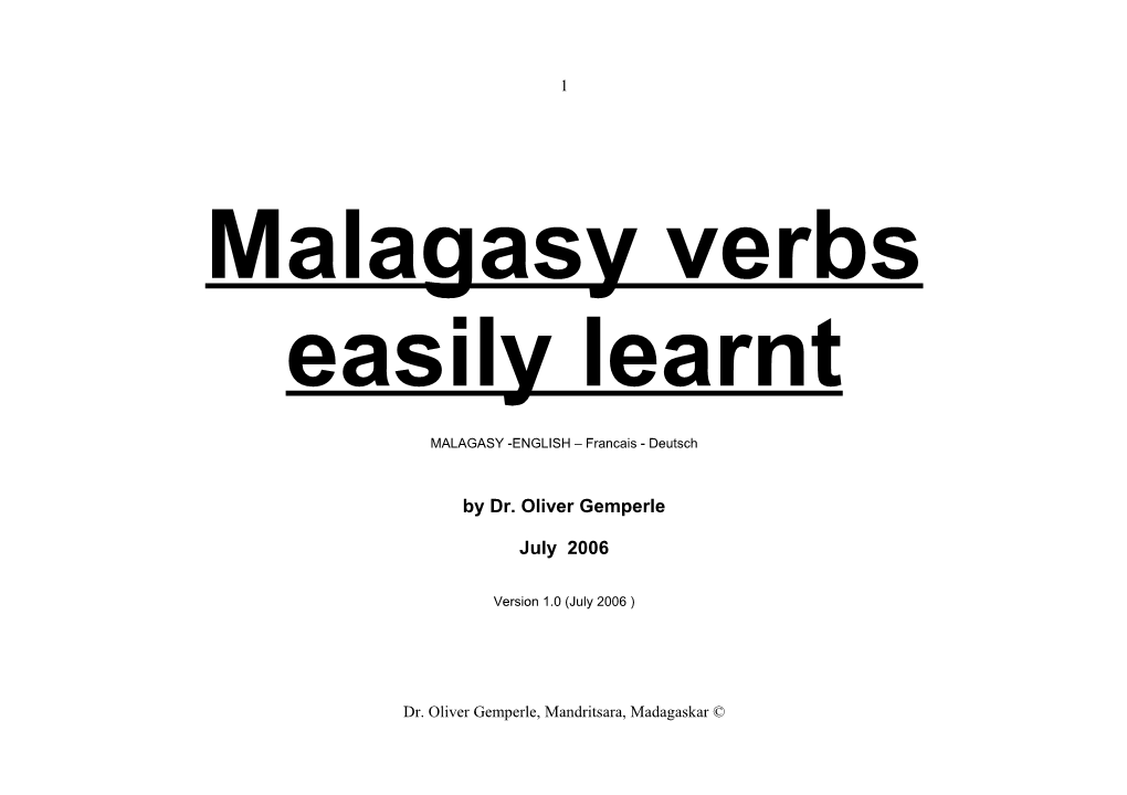 Malagasy Verbs Easy Learnt