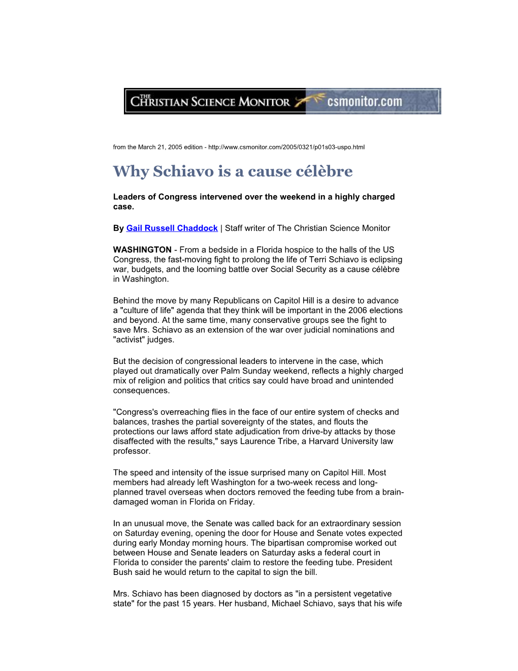 Why Schiavo Is a Cause Célèbre