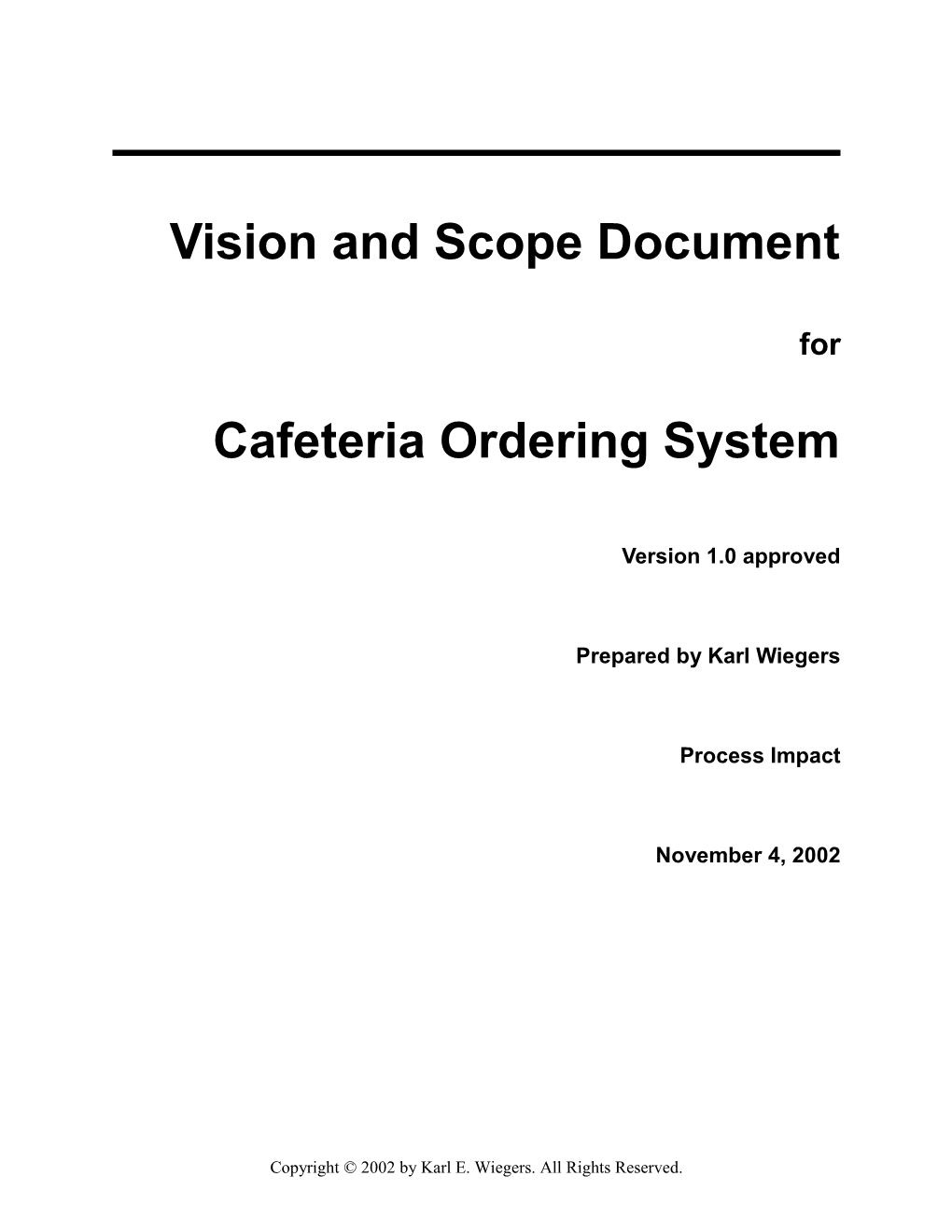 Vision and Scope for Cafeteria Ordering System
