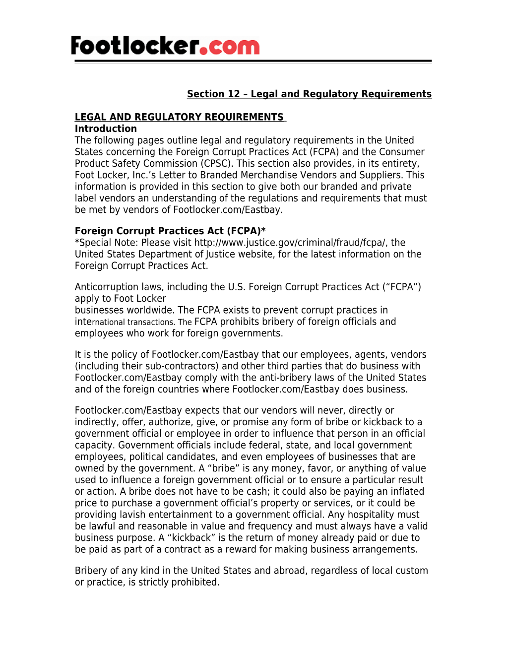 Section 12 Legal and Regulatory Requirements