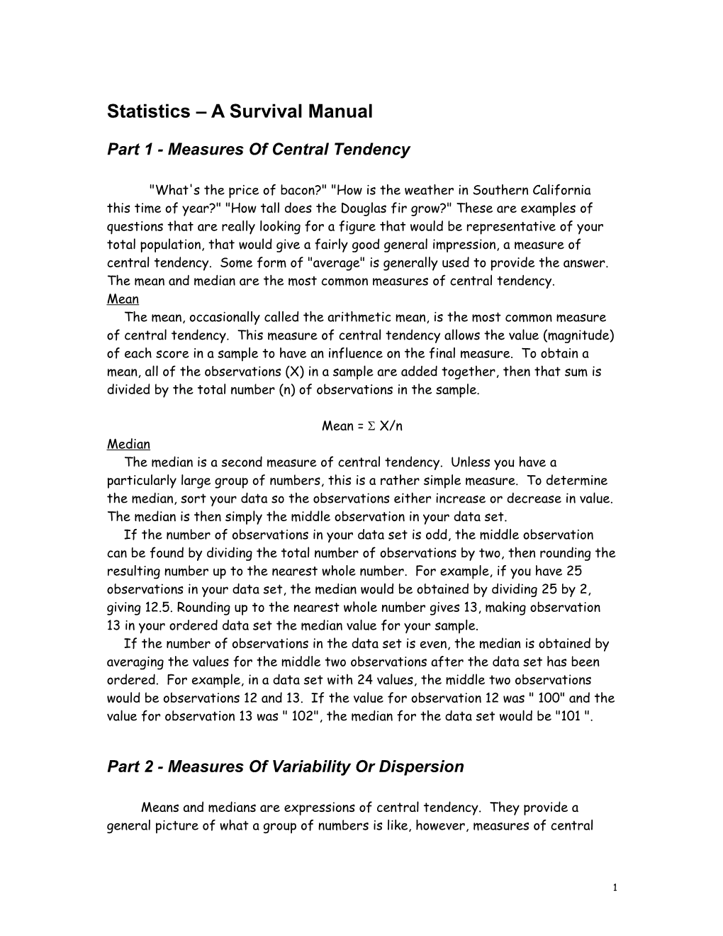 Part 1 - Measures of Central Tendency