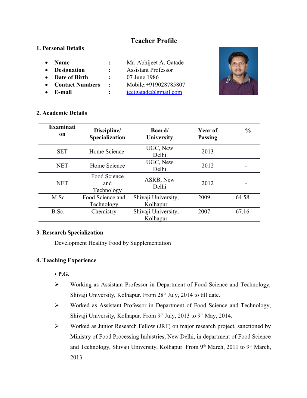 Teacher Profile