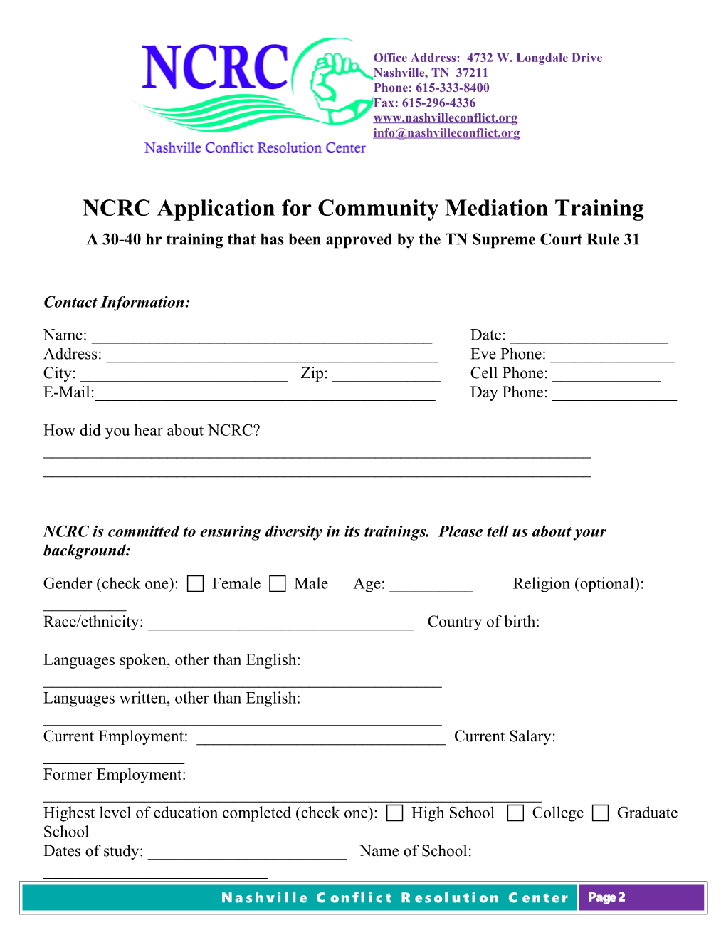 Application for Community Mediation Training