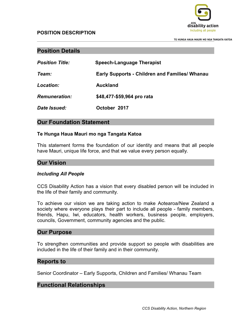 Position Title:Speech-Language Therapist