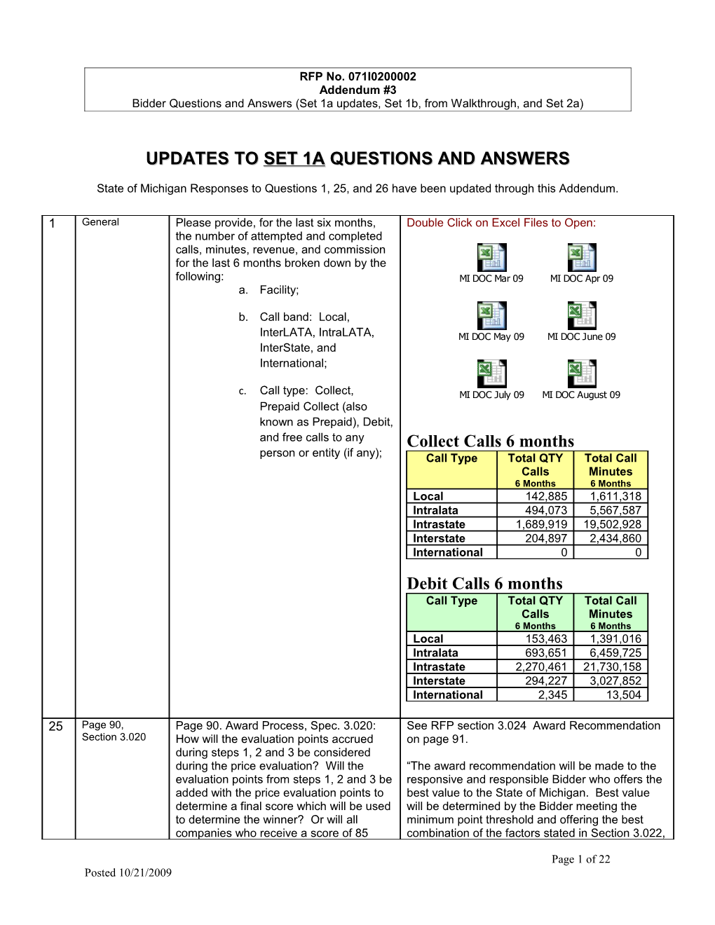 Updates to Set 1A Questions and Answers