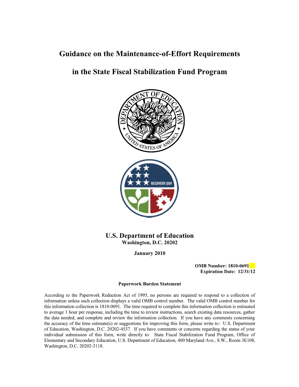 Maintenance-Of-Effort Guidance for the State Fiscal Stabilization Fund Program (MS Word)