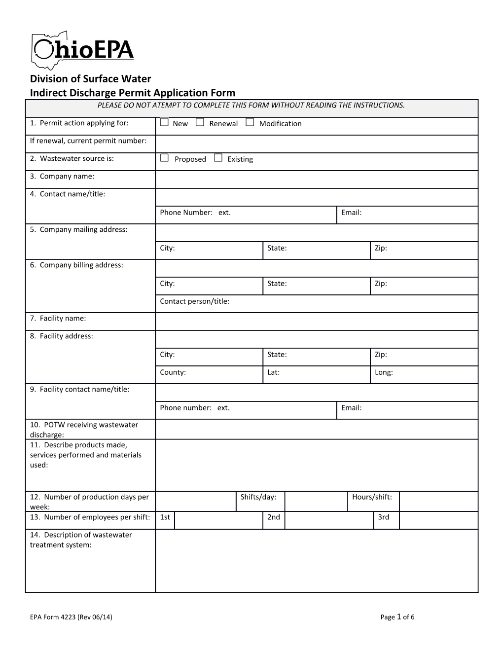 Indirect Discharge Permit Application Sampling Report Form