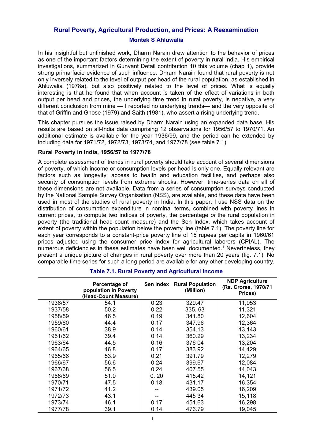 Rural Poverty, Agricultural Production, and Prices: a Reexamination