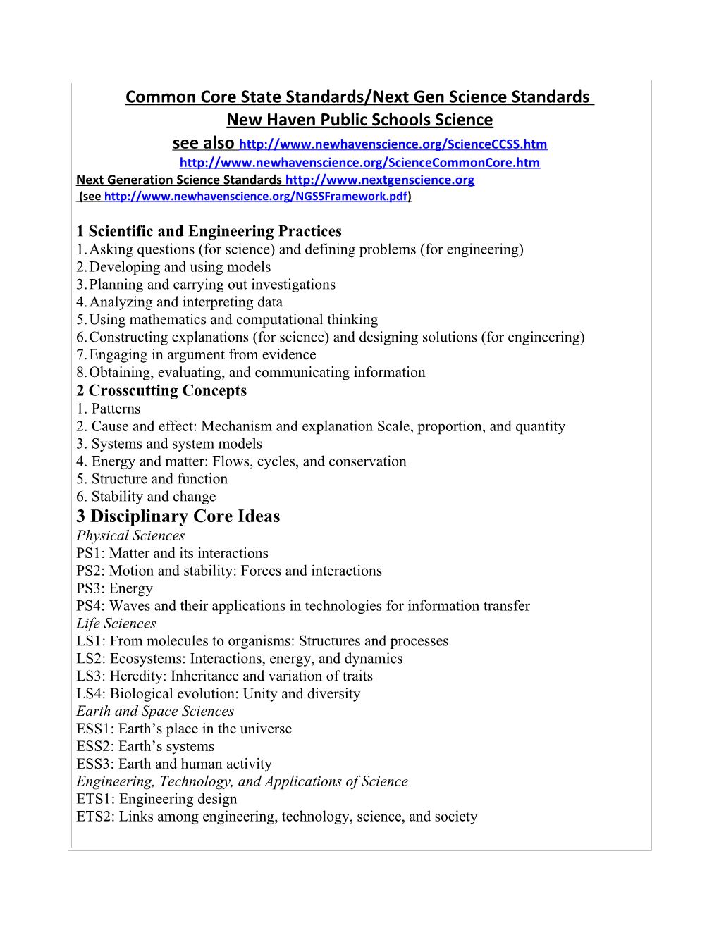 Common Core State Standards/Next Gen Science Standards